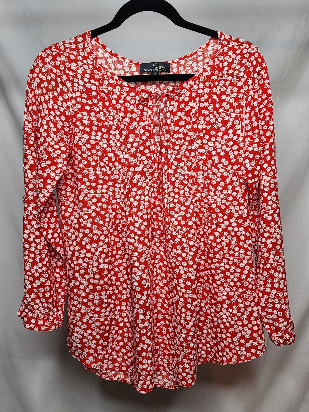 Suzanne Betro Red & White Floral Long-Sleeve Peasant Top